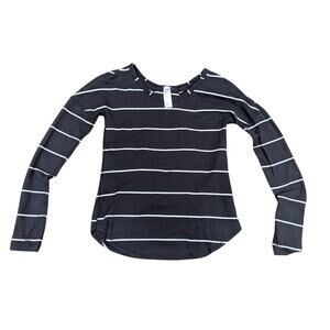 Ivivva By Lululemon Girl’s Mindful Moment Striped Long Sleeve Top Black sz 8